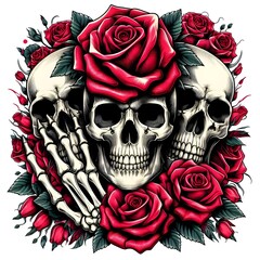 Three Skulls and Roses