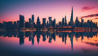 Fototapeta premium Sunset Over a City Skyline