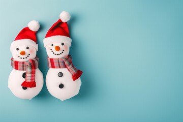 Snowman wear christmas hat copy space