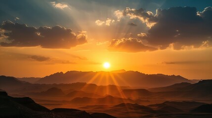 Golden Hour Sunset Over Majestic Mountains
