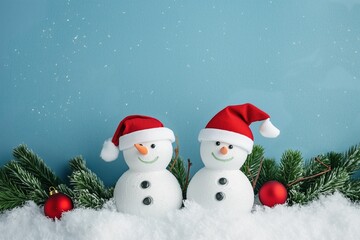 Snowman wear christmas hat copy space