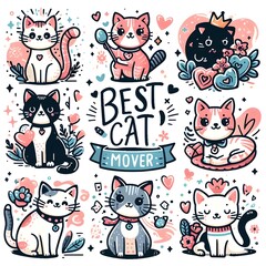 Adorable Cartoon Cats with "Best Cat Mover" Text