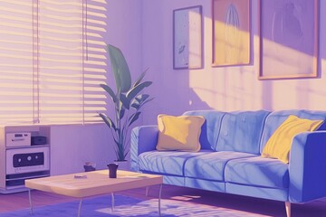 A peaceful living room with soft light and cozy furnishings. Cozy vibe, Generative AI 2