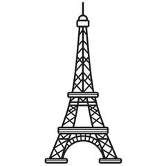 Obraz premium Minimalist Black and White Line Art of Eiffel Tower, Simple Iconic Representation of Paris Landmark on White Background