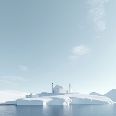 Cold Frontiers: Arctic Research Station with Surrounding Icebergs