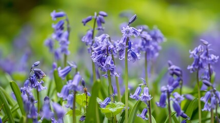 Obraz premium Bluebells create enchanting woodland scenes with their carpet of blue flowers.