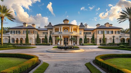 Obraz premium Capture the grandeur of a palace exterior with opulent detailing, expansive grounds, and majestic architecture, showcasing royal elegance.