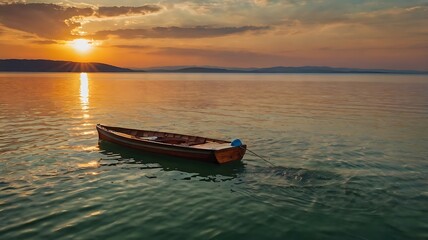 Naklejka premium sailboat is on a body of water with a sunset 