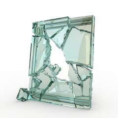 Obraz premium 3D Render, Low Poly style of destroyed level with cracked glass and bent frame, on isolated white background