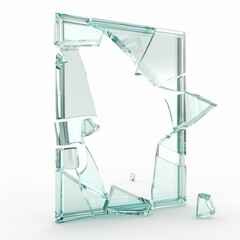 3D Render, Low Poly style of destroyed level with cracked glass and bent frame, on isolated white background