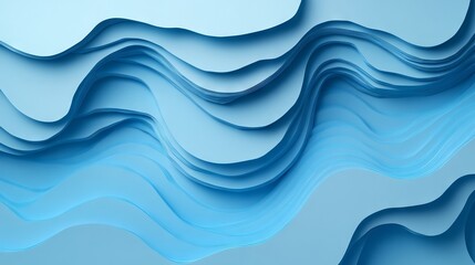blue paper cut background. Abstract origami topography wave design