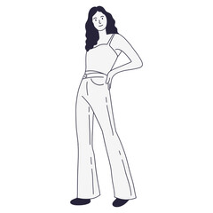 Girl Standing Pose Illustration on White Background. Flat Vector Character Sketch.
