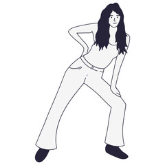 Girl Standing Pose Illustration on White Background. Flat Vector Character Sketch.