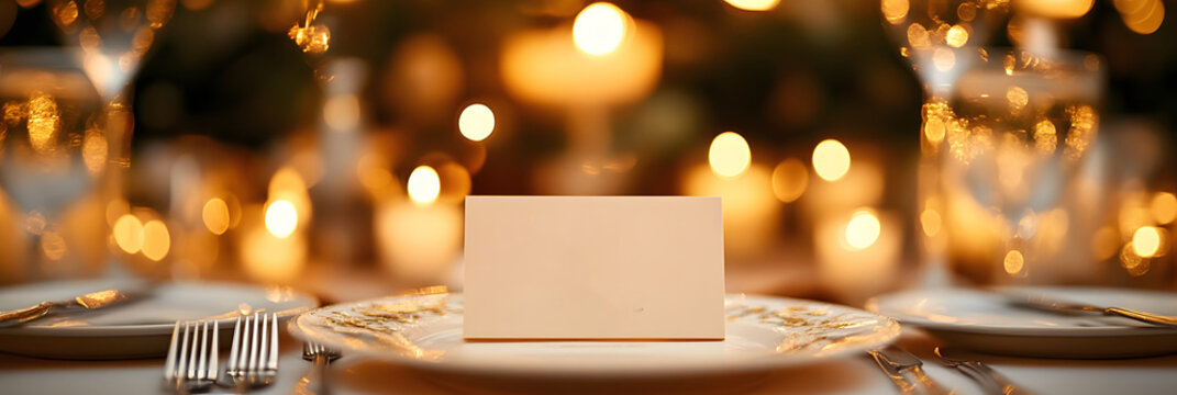 Detailed close-up of a personalized menu card with elegant calligraphy, set on a beautifully arranged table with fine tableware and a soft