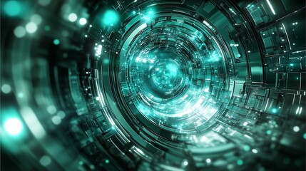 Obraz premium Teal electrons gliding smoothly across cybernetic surfaces.