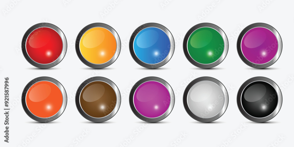 Poster set of different color gradient glossy circle button vector illustration.