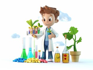 A 4D cartoon environmental scientist with samples  115 1811 laboratory, scientist, science, chemistry, experiment, lab, chemist, research, medicine, doctor, test, chemical, people, scientific, woman, 