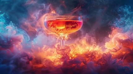 levitating cocktail , artistic cocktail rendering , swirling color cocktail , vapor effect cocktail