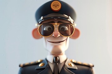 A 4D cartoon pilot with aviator sunglasses ready t 237 1558 helmet, person, face, hat, boy, people, cap, uniform, sailor, head, one, captain, smiling, men, funny, suit, wearing, glasses, handsome, pil