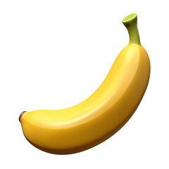 A yellow banana with a smooth peel, rendered in a 3D style with bright coloring and a simple, clean design against a plain background.