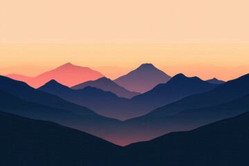 Fototapeta premium Silhouette of Mountain Ranges at Sunset with Soft Pink Sky - Abstract Nature Background.
