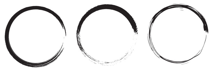 Grunge circles brush set. Black circle frames. Round line of black paint. Grunge round shapes.