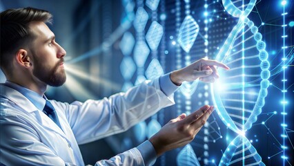 Doctor touching icon DNA Digital healthcare medical diagnosis patient network connection modern interface