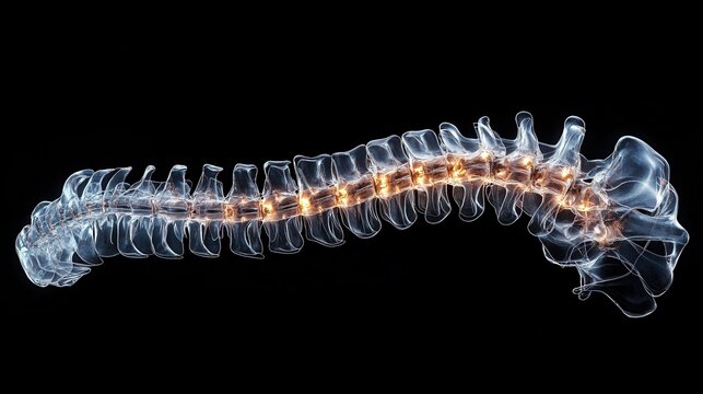 Glowing Human Spine Anatomy Illustration - 3D Render of Human Skeletal System.