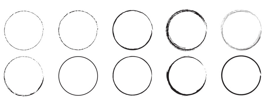 Vector set of grunge circle brush. Set of black brush stroke circle vectors.
