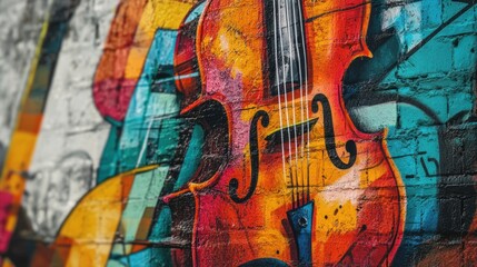 Obraz premium Vibrant Violin Graffiti on Brick Wall