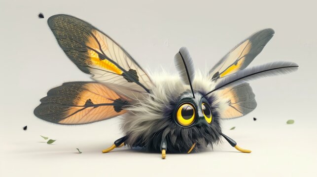 A 4D cartoon moth with fuzzy antennae fluttering o 27 1633 cartoon, animal, rabbit, illustration, bird, cute, vector, nature, bunny, art, character, funny, easter, fun, owl, hare, design, drawing, bee