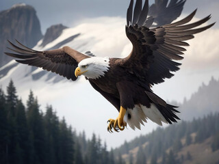 Obraz premium An eagle soaring high above the mountains