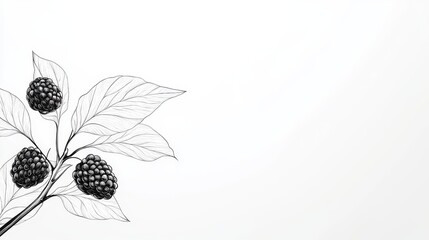 Naklejka premium Line art mulberry illustration, minimalist hand-drawn style, white background, focus on natural elegance