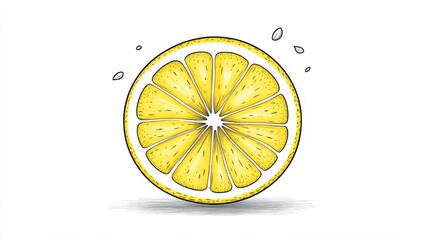 Minimalist line art, lemon half with detailed seeds and sections, hand-drawn on white background, highlighting the fruit's natural design