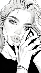 Fototapeta premium Nail technician line art 2 colors 115108 woman, face, beauty, hair, illustration, vector, fashion, art, head, lips, people, model, sketch, eyes, silhouette, lady, person, drawing, makeup, design, blac