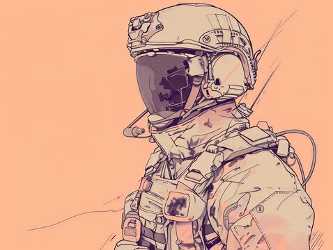 Soldier line art 2 colors 735 robot, 3d, black, isolated, human, space, cyborg, halloween, astronaut, white, helmet, technology, future, science, futuristic, skeleton, android, illustration, head, zom