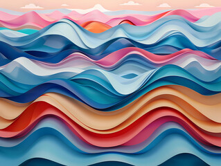 Obraz premium illustration. Abstract geometric dynamic waves shapes white, blue, pink, and yellow colors. wallpaper