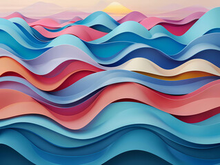 Obraz premium illustration. Abstract geometric dynamic waves shapes white, blue, pink, and yellow colors. wallpaper