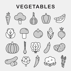 Vegetable icon set bundle simple modern minimalist line shape clean flat isolated collection