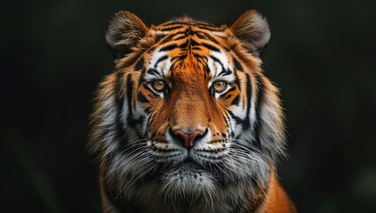 Fototapeta premium Close-up portrait of majestic tiger, showcasing intense gaze and intricate patterns