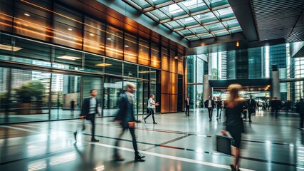 Motion blur business people crowd walking corporate rush to office business center Cinematic 