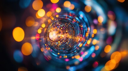 Abstract Swirling Bokeh Lights Background - Blurred Colorful Circles in Blue, Orange, Pink and Yellow