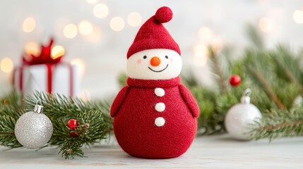 Red Spruce Felt Toy for Christmas Holidays: Festive Decoration on White Background