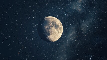 Obraz premium Crescent Moon and Starry Night Sky with Milky Way Galaxy - Cosmic Landscape Photography