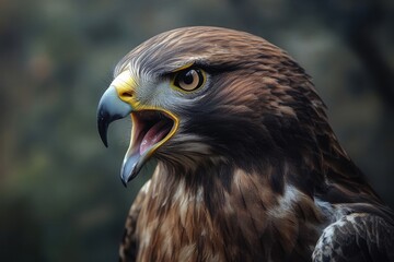 Fototapeta premium A majestic hawk with piercing eyes and a fierce expression, showcasing its powerful presence in nature.