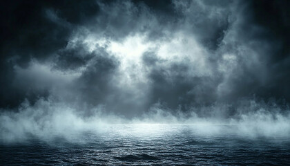 Obraz premium Dark clouds over water create ominous, moody atmosphere generated by AI