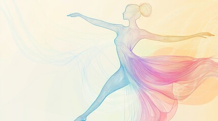 Naklejka premium Elegant abstract line drawing of a dancing figure, with a light pastel background for adding text