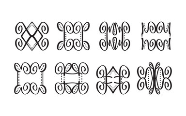 Black line hand written cute curly creative isolated emblems and motifs icons design elements set on white background