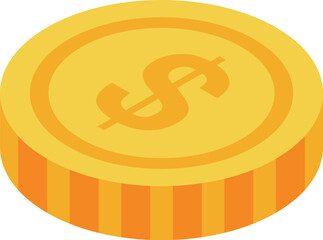 This golden coin is showing the dollar currency symbol in isometric view