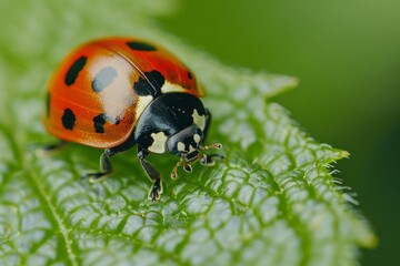 Fototapeta premium Morning Dew: A Ladybug’s Gentle Perch Generative AI